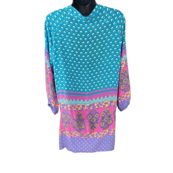 Long womens tunic v neck top 100% Silk 42 chest 32 long - Picture 6 of 6